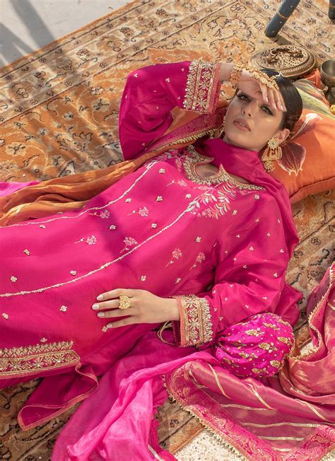 Miria Magenta Kurta With Embroidered Silk Dupatta Pakistani Bridal