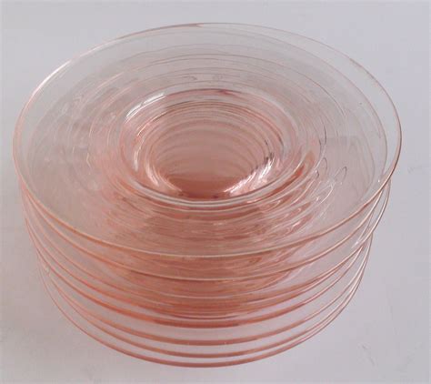 Vintage Pink Depression Glass Dessert Plates Set Of 8