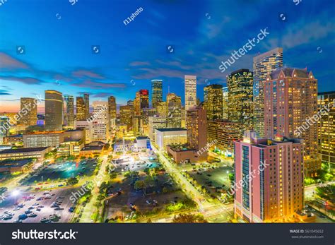 Downtown Houston Skyline Texas Usa Twilight Foto Stock 561045652