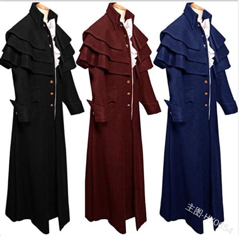 2019 New Medieval Coat Men Cosplay Medieval Cloak Victorian Turtleneck