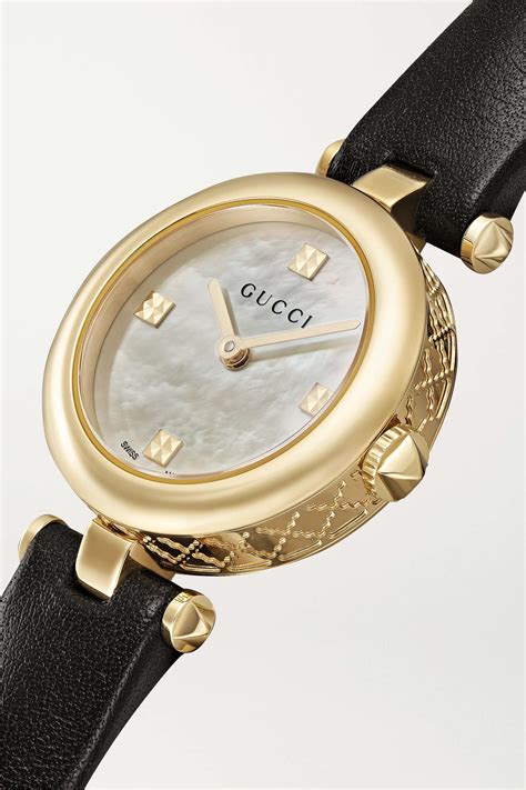 Gucci Diamantissimas 27mm Gold Pvd Plated Leather And Mother Of Pearl