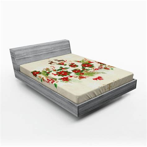 Christmas Fitted Sheet Noel Themed Motif Of Poinsettia Flowers And