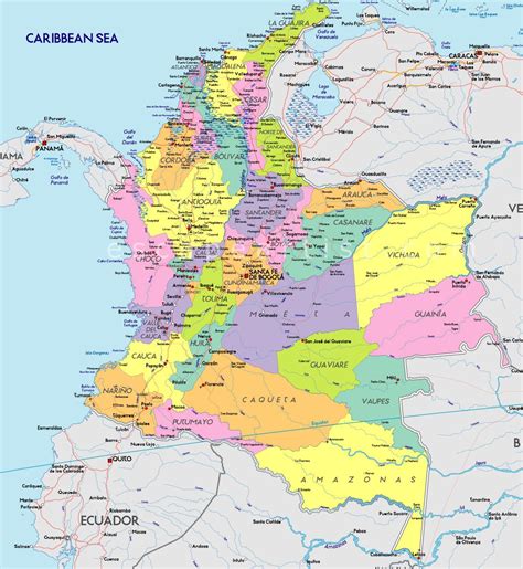 Mapa Político De Colombia Departamentos Y Ciudades Capitales