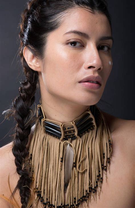native american leather fringed choker on model by tribalterri native american models native
