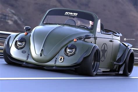 This Low Slung Volkswagen Beetle Roadster Is An Army Green Street Drag Racing Beast Yanko Design