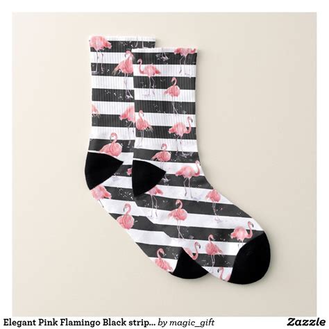 Elegant Pink Flamingo Black Stripes Pattern Socks In 2021