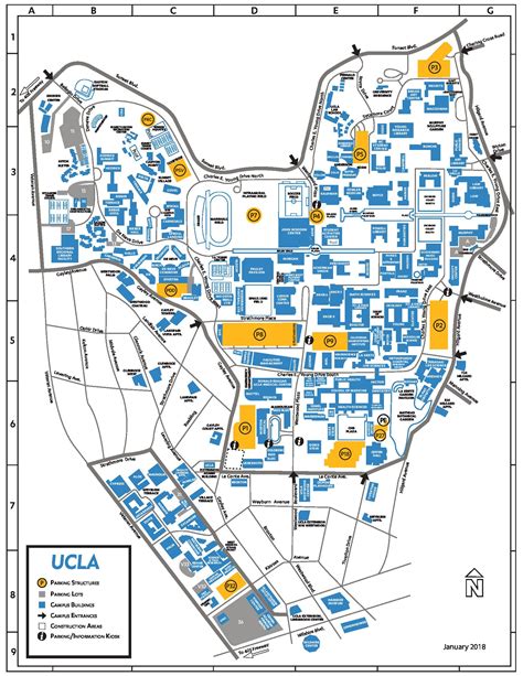 A Map Of The University Campus With Yellow And Blue Squares On Its Sides