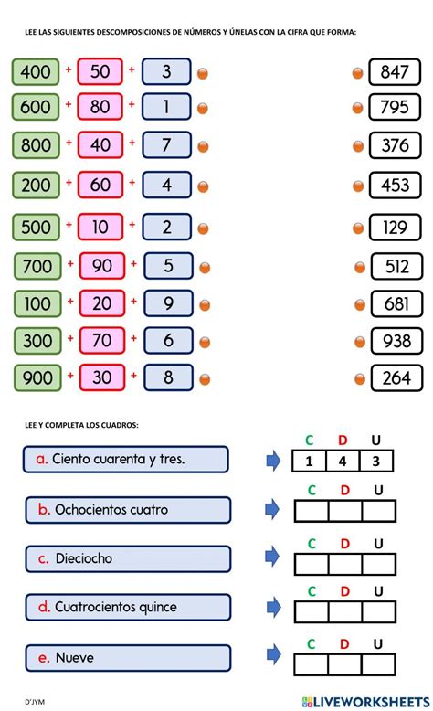 Ejercicio de Centena unidad decena Descomposición Kindergarten Math Worksheets Addition