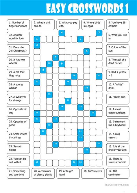 By default the casual interactive type is selected which gives you access to today's seven crosswords sorted by difficulty level. Easy Crosswords 1 worksheet - Free ESL printable worksheets made by teachers