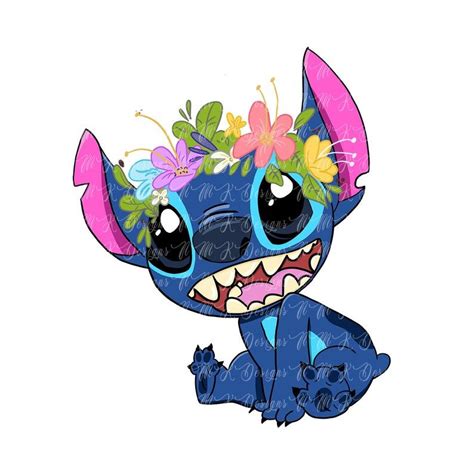 Stitch Happy With Flowers Sublimation Designs Png Format Etsy