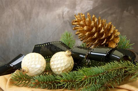 Pinecone Christmas Bulbs Pine Branches Stock Image Image Of Gold