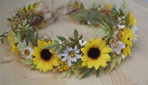Sunflower And Wild Daisy Flower Crown Sunflower Bridal Halo Etsy In