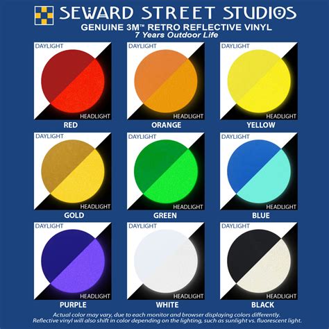 9 Colors Hyper Reflective Vinyl Sample Strips Seward Street Studios