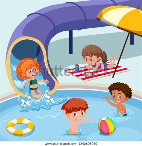 Kids Playing Swimming Pool Illustration Stock Vector Royalty Free