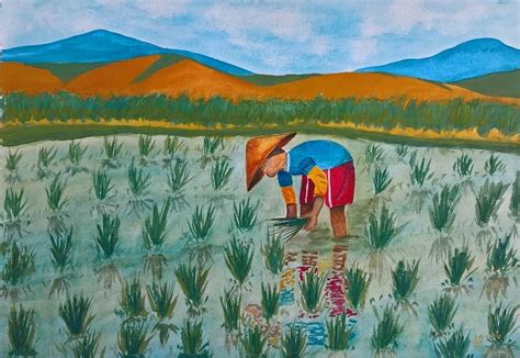 Planting Rice Painting by Arlene O van Vegchel | Saatchi Art