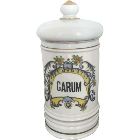 Vintage Apothecary French Porcelain 10 Hand Painted Carum Jar From
