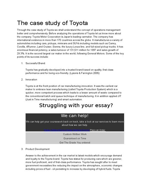 The Case Study Of Toyota Pdf Toyota Operations Management