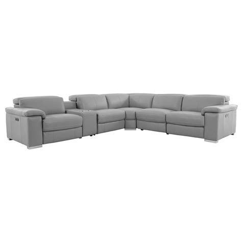 Charlie Light Gray Leather Power Reclining Sectional With 6pcs3pwr