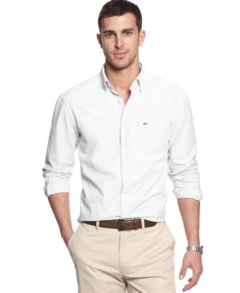 Lacoste Mens Solid Button Down Collar Shirt In White For Men Lyst