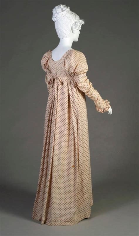 1810 England Printed Cotton Day Dress Day Dresses Regency Fashion