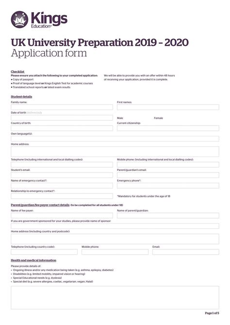 Kings Colleges Uk Application Form 201920 By Kings Education Issuu