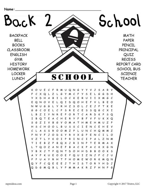 Printable Back To School Word Search Supplyme