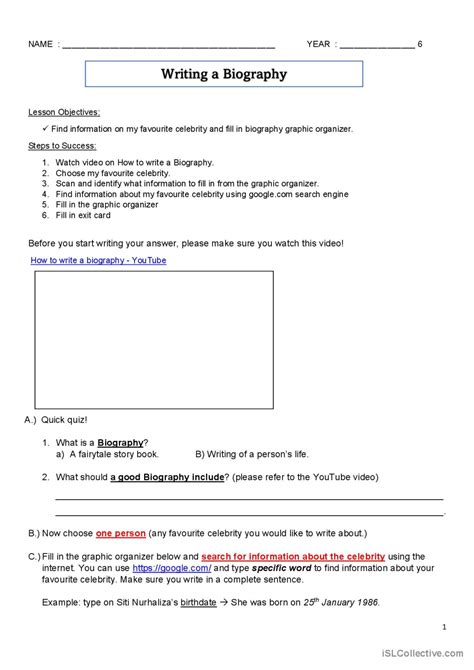 Biography English Esl Worksheets Pdf And Doc