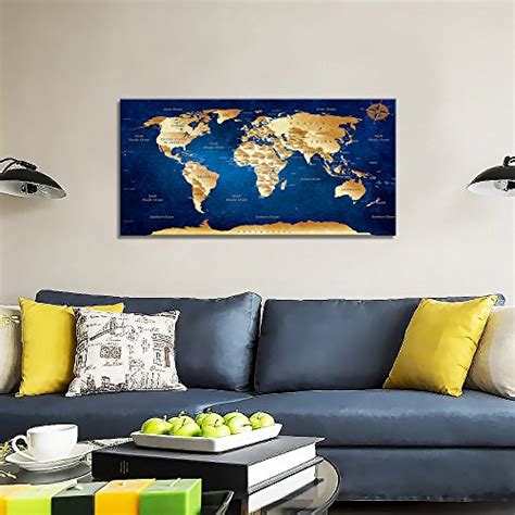 Wall Art Blue Map Of The World Painting Ready To Hang 20 X 40 Pieces