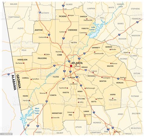 Administrative And Political Road Map Of The Atlanta Metropolitan Area