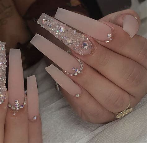 Nude Gems Ombre Acrylic Nails Long Square Acrylic Nails Acrylic Nails
