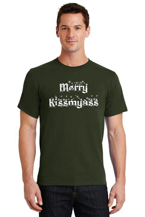 Mens Merry Kiss My Ass T Shirt Christmas Xmas Rude Mean Shirt Ebay