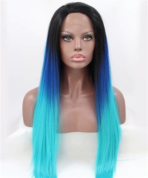 Straight Long Wig Three Color 1bbluelight Blue Ombre Synthetic Wig