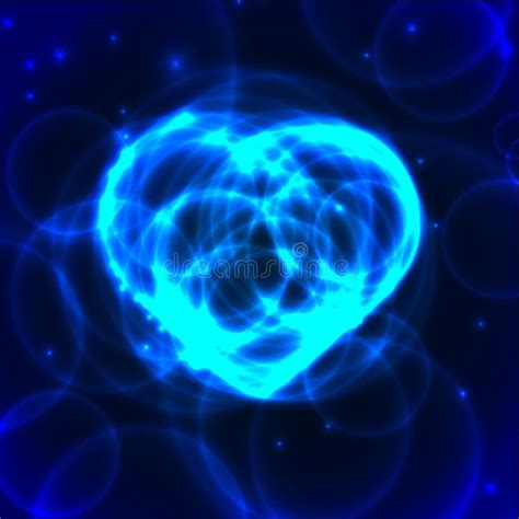 Blue Neon Plasma Laser Heart On Dark Background Stock Vector
