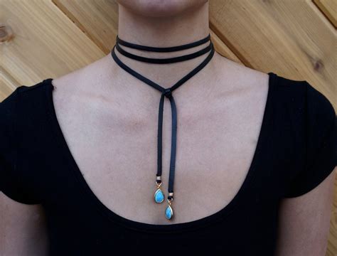 Turquoise Leather Wrap Choker