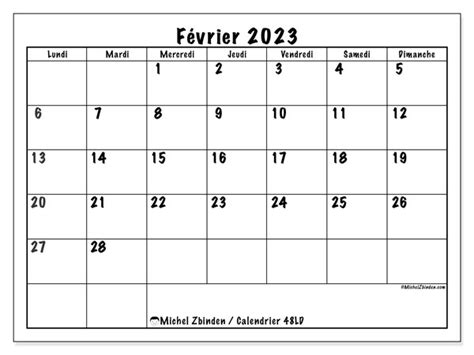 Calendrier Février 2023 à Imprimer “52ld” Michel Zbinden Ch