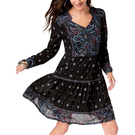 Style And Co Style And Co Womens Paisley Peasant Dress Black Large