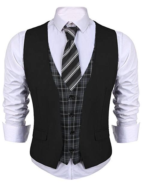 COOFANDY Men S Business Suit Vest Layered Plaid Dress Vest Waistcoat