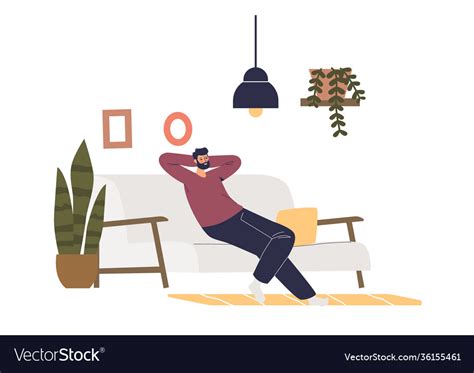 Man Relaxing On Sofa In Living Room Cartoon Male Vector Image