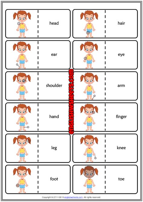 Body Parts Esl Printable Dominoes Game For Kids