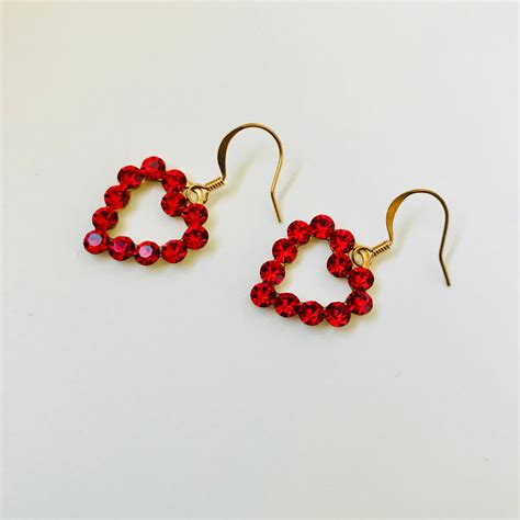 Red Swarovski Rhinestone Heart Earrings