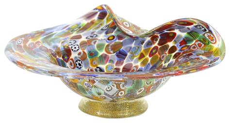 Murano Glass Millefiori Gold Art Glass Centerpiece Bowl Contemporary Decorative Bowls By