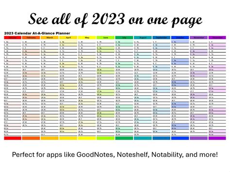 2023 Year At A Glance Digital Calendar Etsy