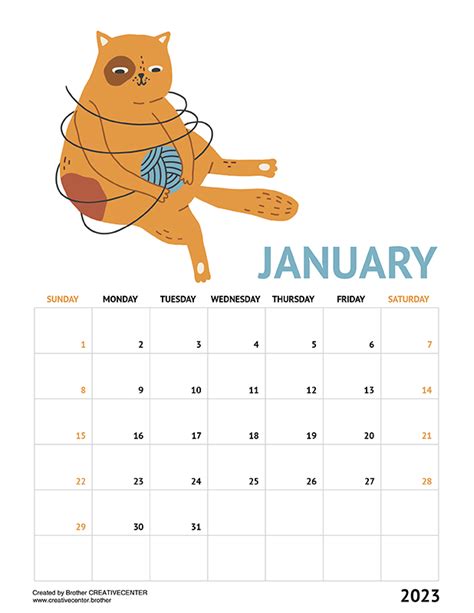 Free Printable Calendar Comfy Cats 2023 Print Calendar Planner