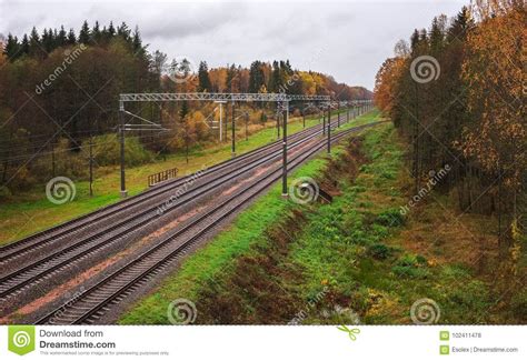 Three Railway Tracks In Autumn Time Stock Photo Image Of Journey