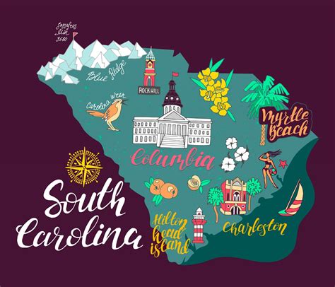 Map Of South Carolina And Flag Outline Counties Cities And Road Map
