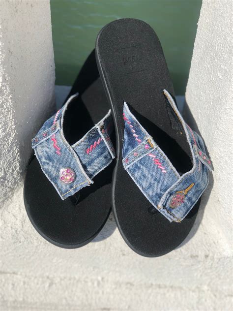 Handmade Denim Flip Flop Sandal Made With Jeans And Swarovski Etsy