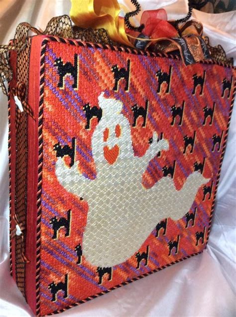 needlepoint Halloween ghost pillow, designer unknown Needlepoint