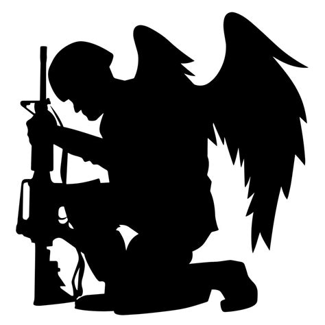 Military Angel Soldier With Wings Kneeling Silhouette Vector