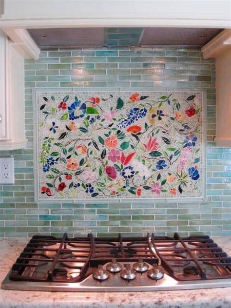 Take some time to think about which is best. Kitchen backsplash. floral mosaics. Take a cue from this design and create your own happy ...