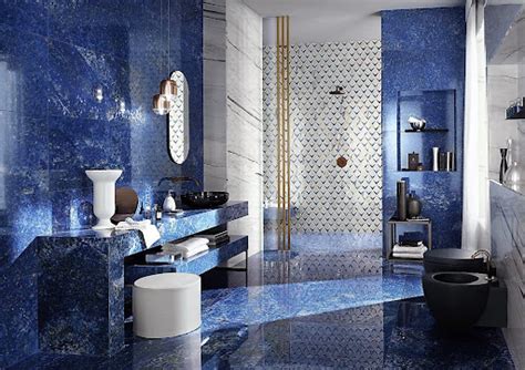 Blue Marble Tiles On Flooring